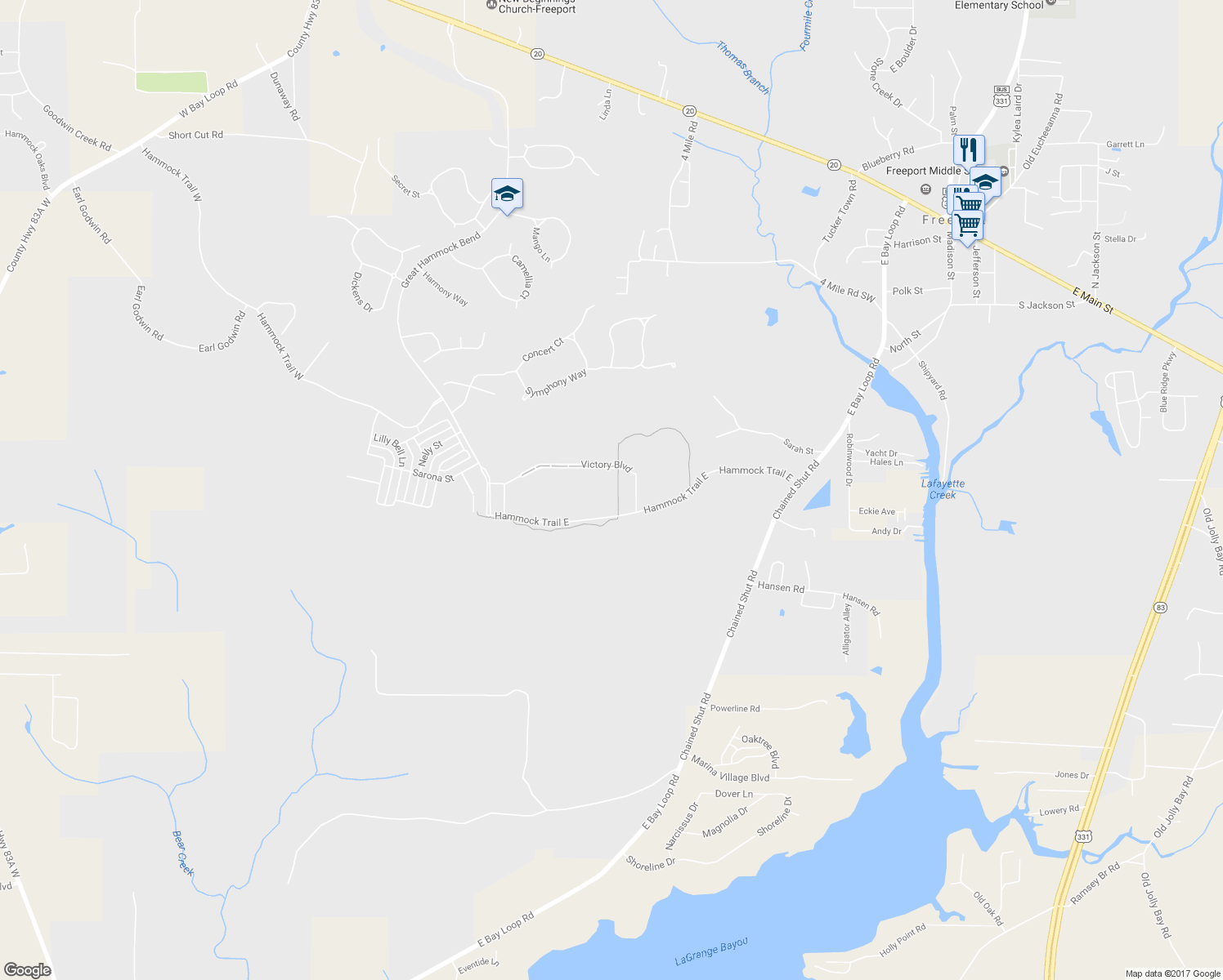 map of restaurants, bars, coffee shops, grocery stores, and more near Unnamed Rd in Freeport