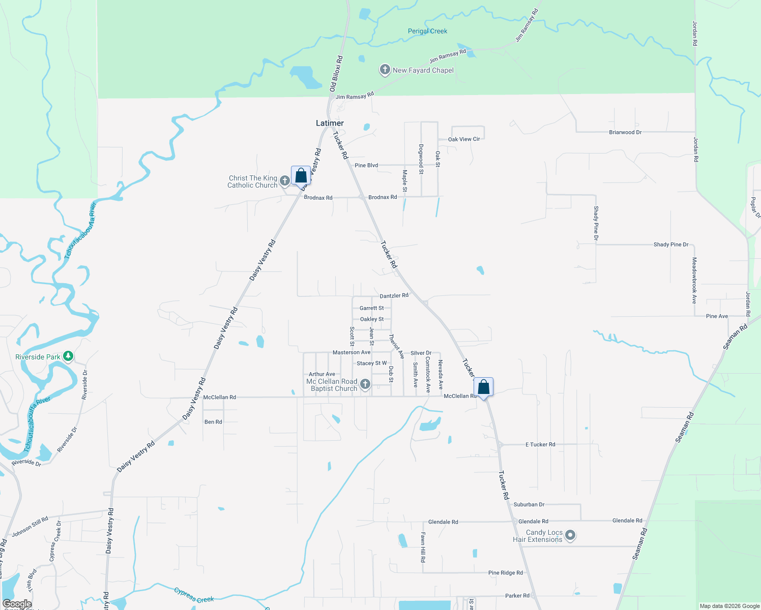 map of restaurants, bars, coffee shops, grocery stores, and more near 14920 Garrett Street in Ocean Springs
