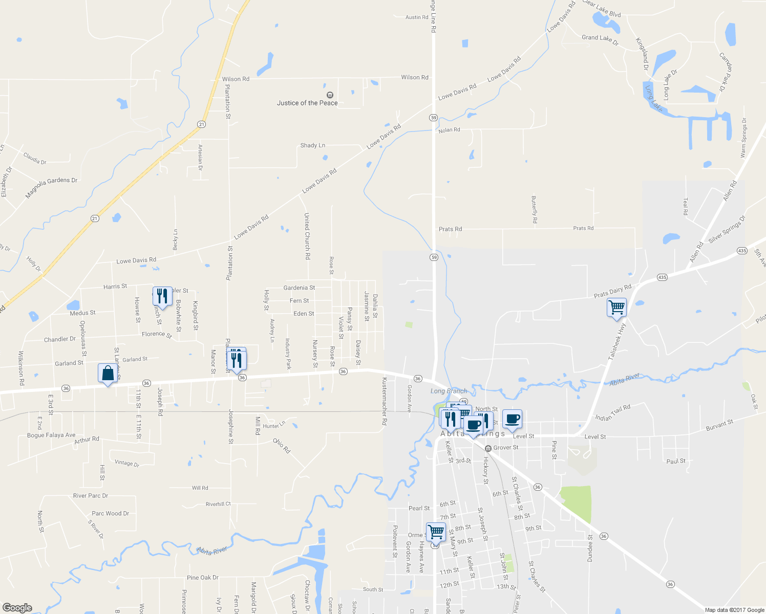 map of restaurants, bars, coffee shops, grocery stores, and more near 72517 Carnation Street in Covington