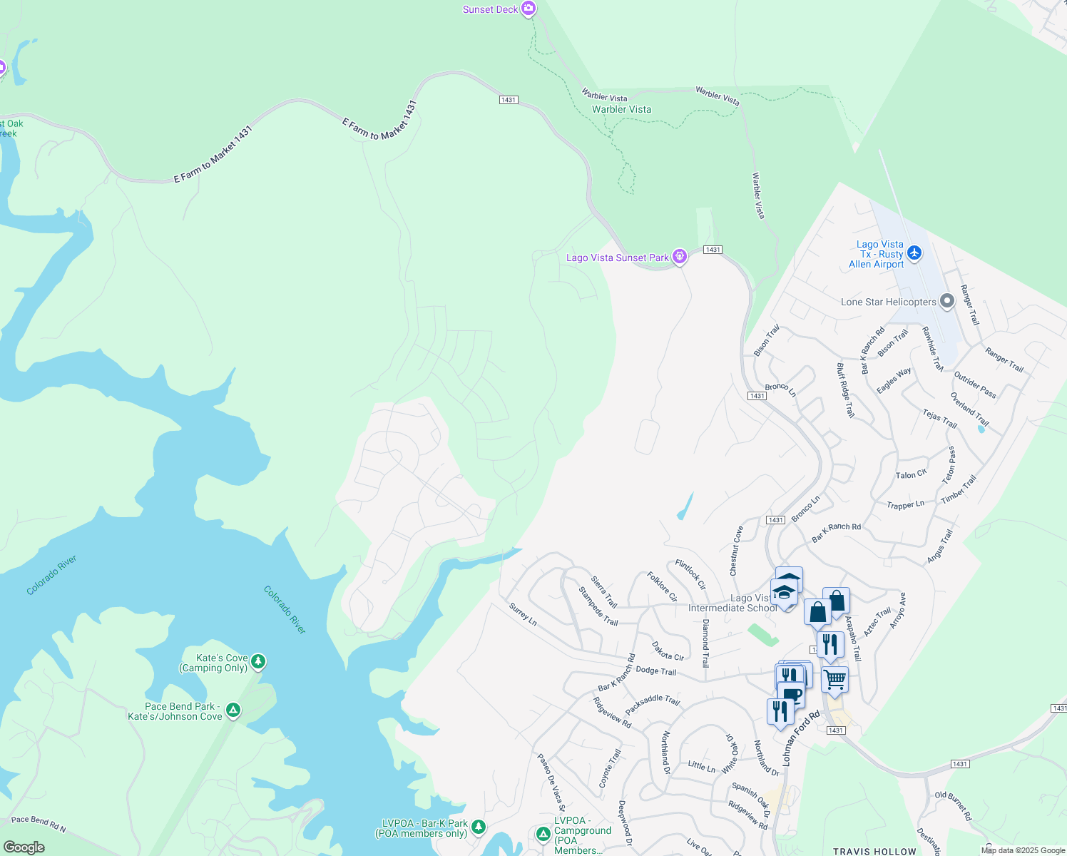 map of restaurants, bars, coffee shops, grocery stores, and more near Tessera Parkway in Travis County