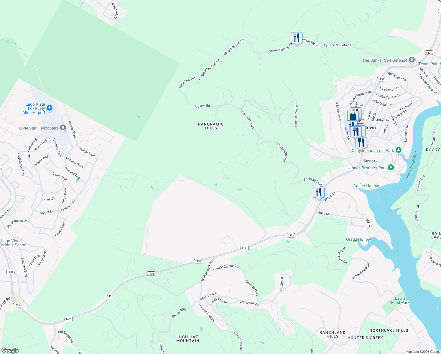 map of restaurants, bars, coffee shops, grocery stores, and more near 9601 Vance Circle Road in Leander