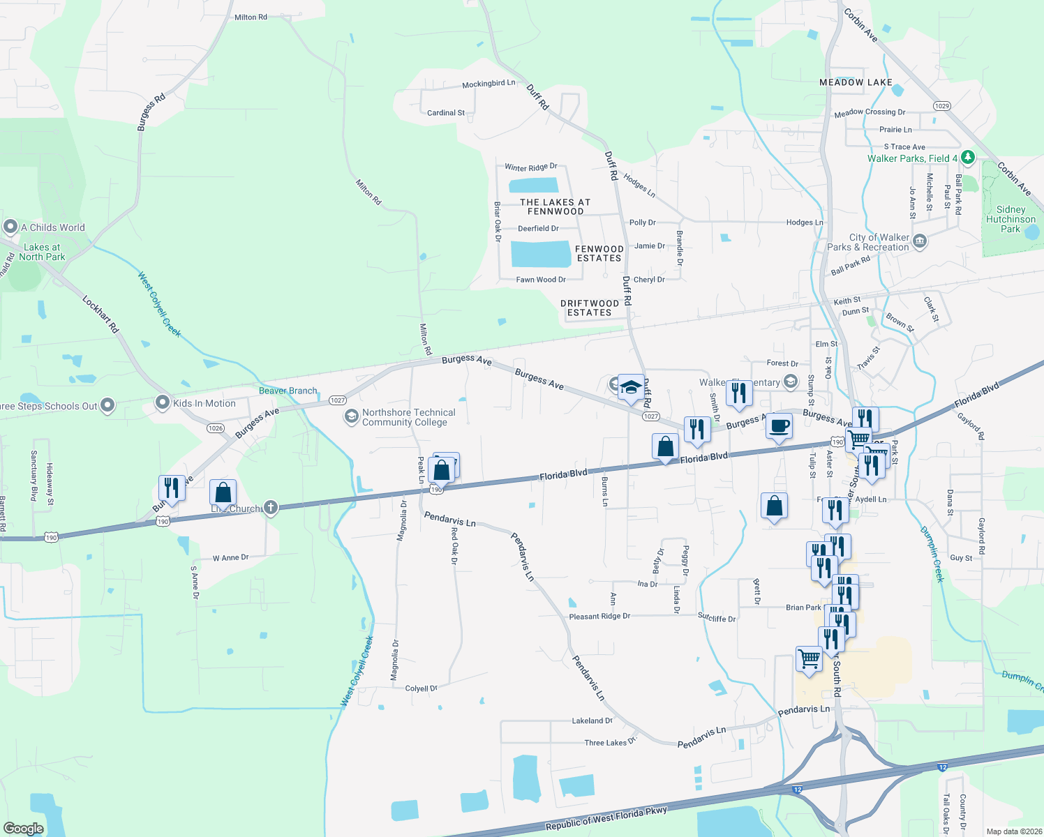 map of restaurants, bars, coffee shops, grocery stores, and more near 30090 Oak Shadow Drive in Walker