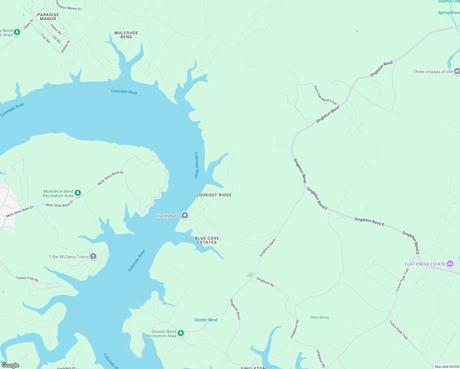 map of restaurants, bars, coffee shops, grocery stores, and more near 5300 Lookout Ridge Drive in Marble Falls