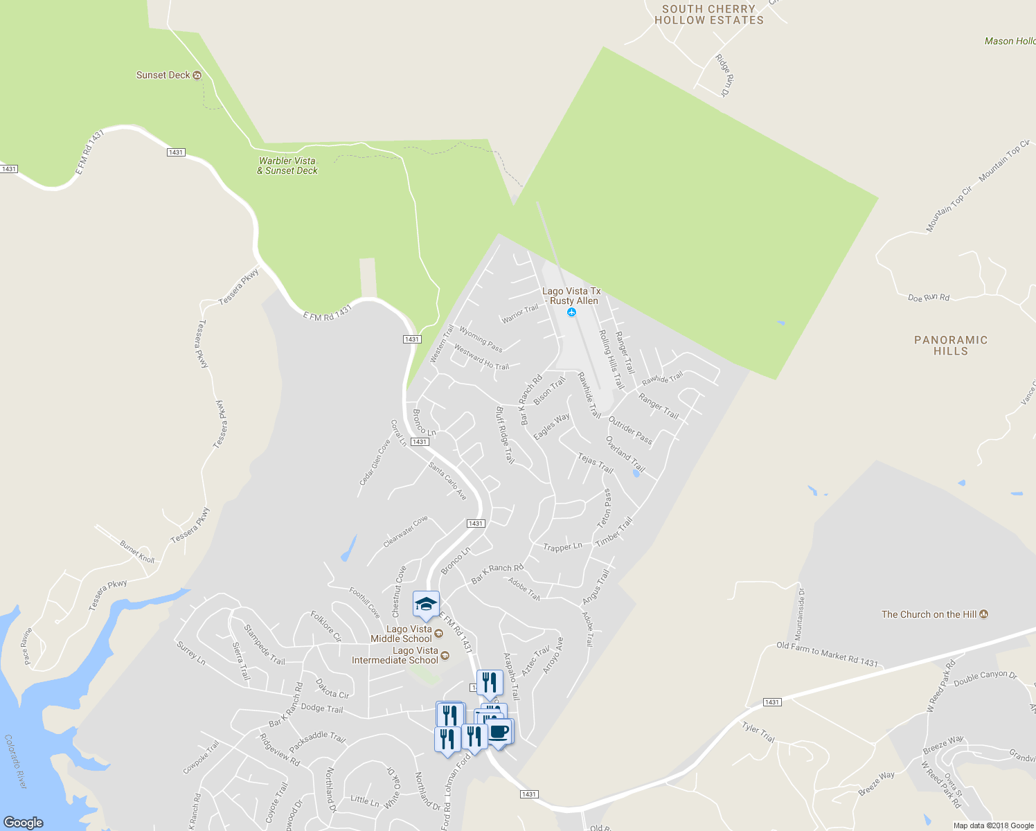 map of restaurants, bars, coffee shops, grocery stores, and more near 8806 Bar K Ranch Road in Leander