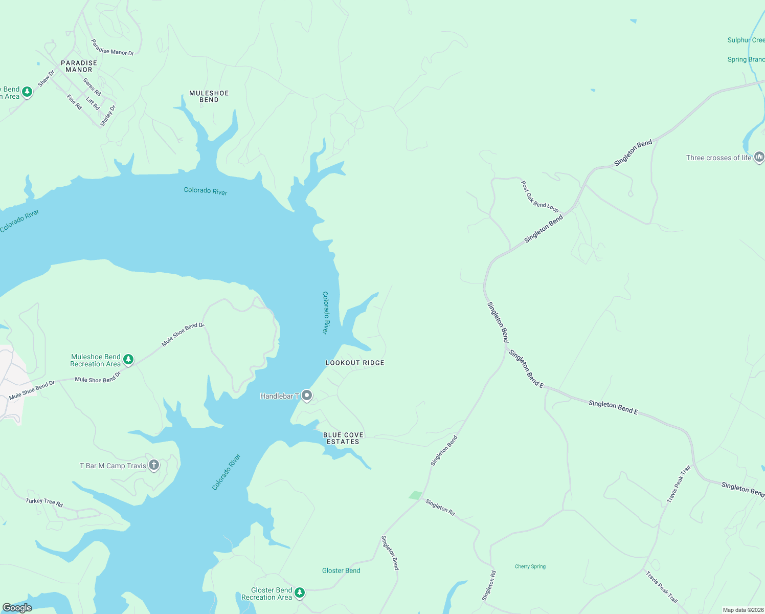 map of restaurants, bars, coffee shops, grocery stores, and more near 5435 Lookout Ridge Drive in Marble Falls