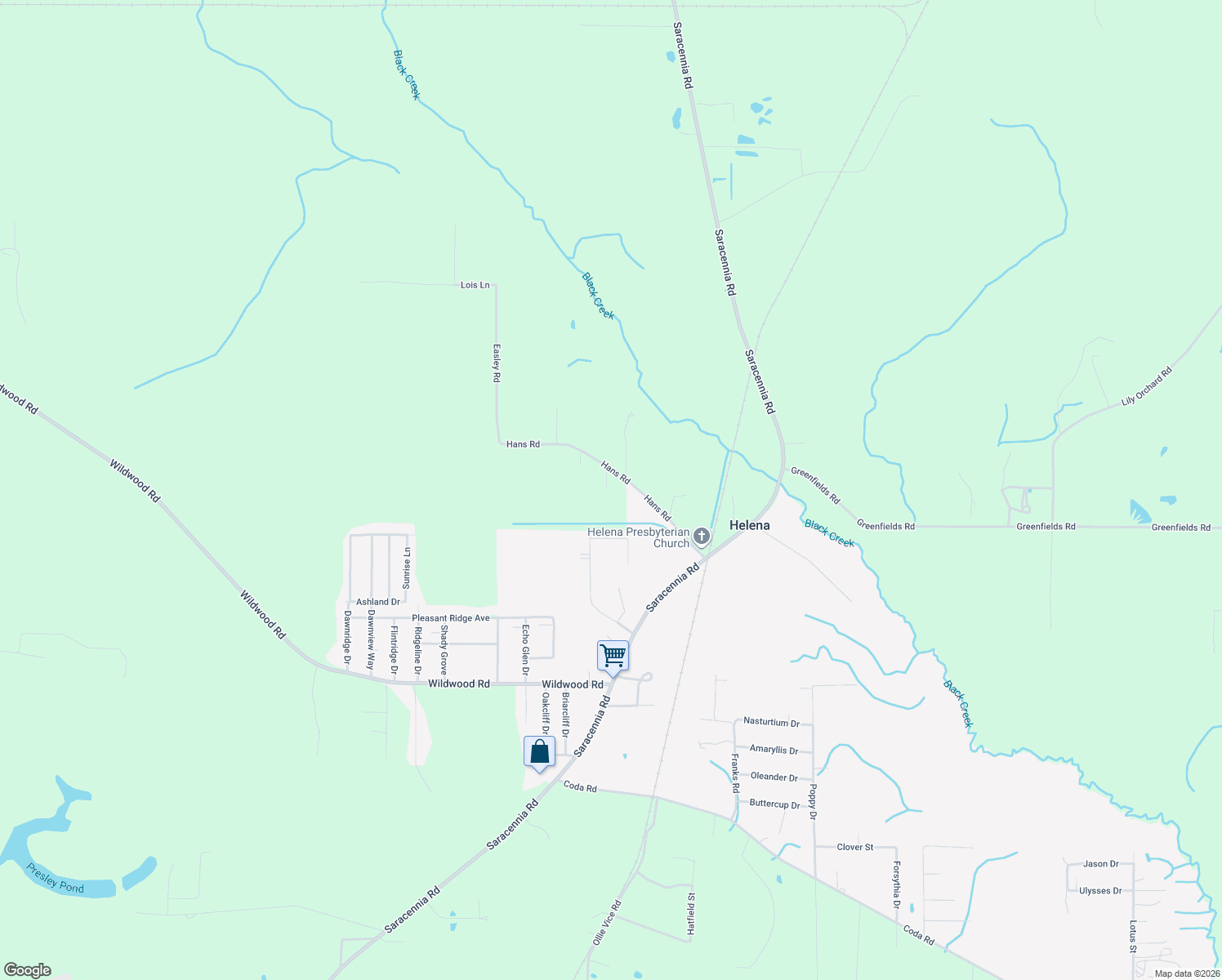 map of restaurants, bars, coffee shops, grocery stores, and more near 6324 Hans Road in Moss Point