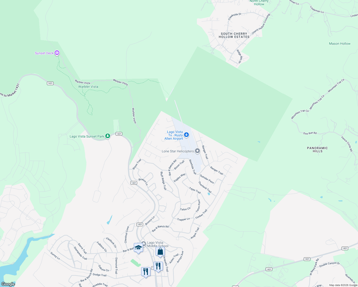 map of restaurants, bars, coffee shops, grocery stores, and more near 21303 White Cloud Cove in Leander