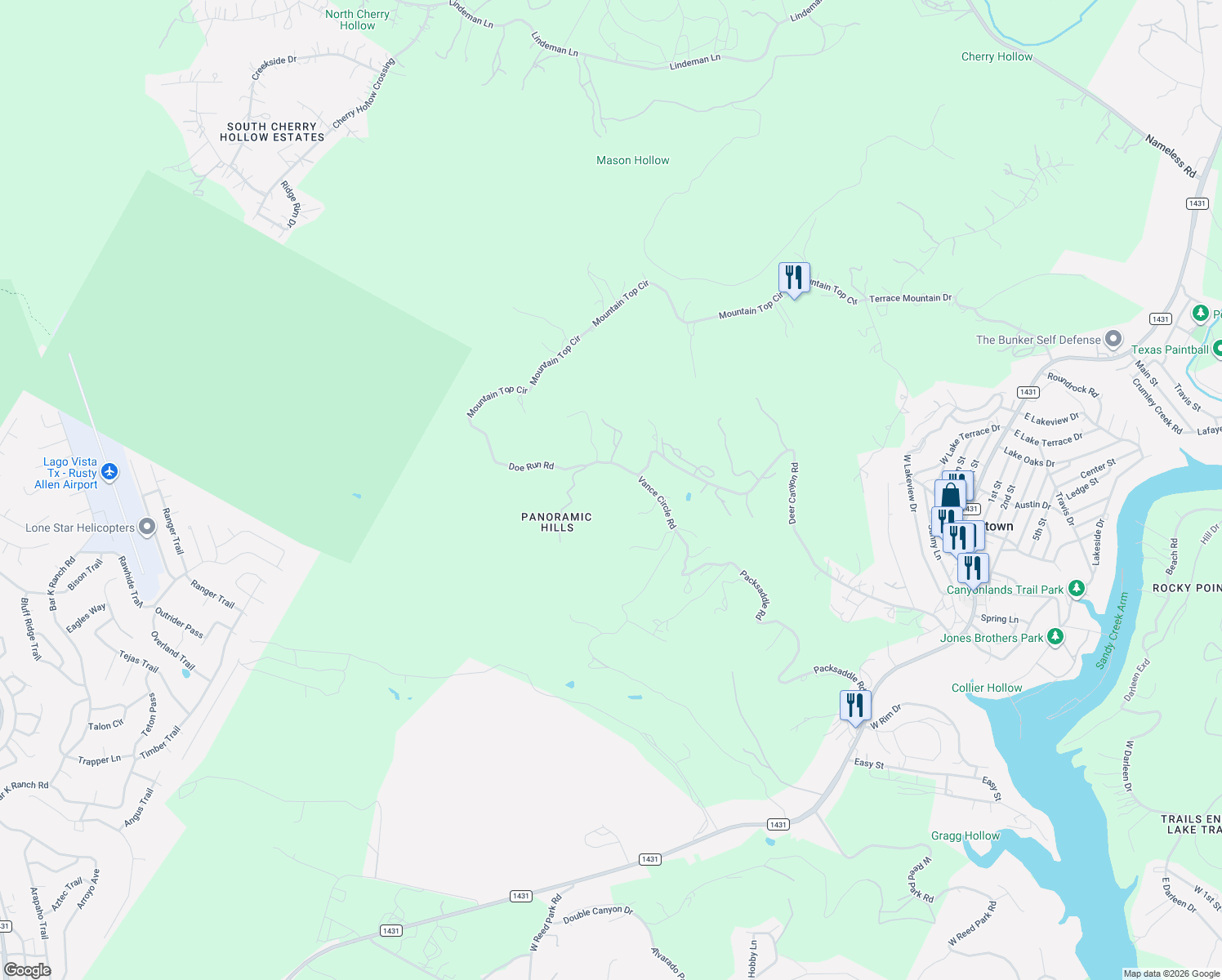 map of restaurants, bars, coffee shops, grocery stores, and more near 10837 Deer Canyon Road in Leander