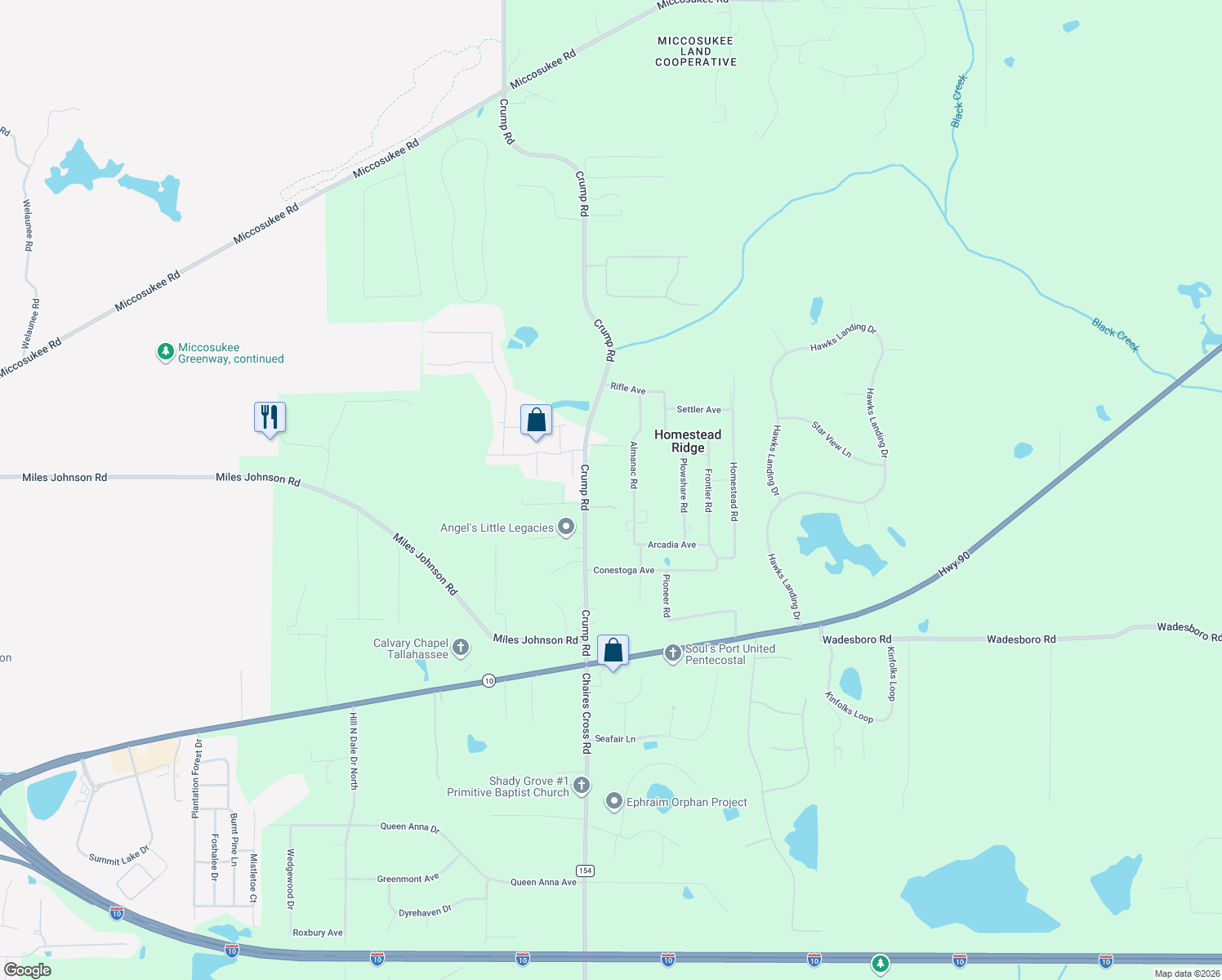 map of restaurants, bars, coffee shops, grocery stores, and more near 3507 Crump Road in Tallahassee