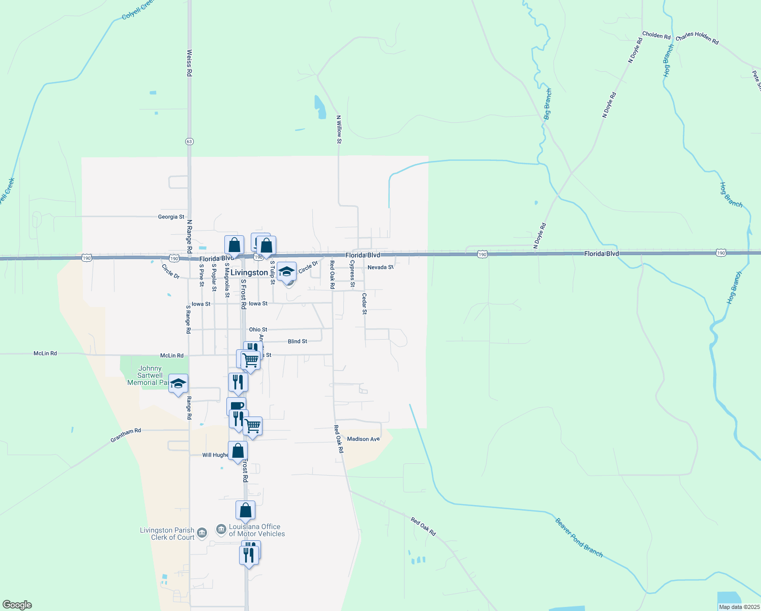 map of restaurants, bars, coffee shops, grocery stores, and more near 20965 Iowa Street in Livingston