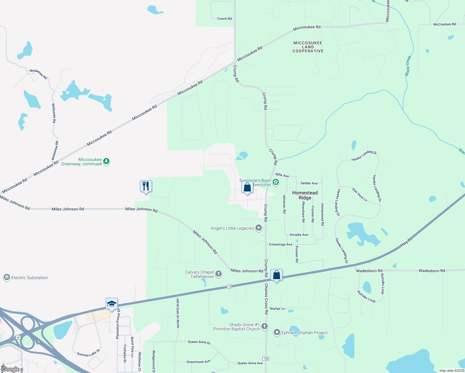 map of restaurants, bars, coffee shops, grocery stores, and more near 2650 Topaz Way in Tallahassee
