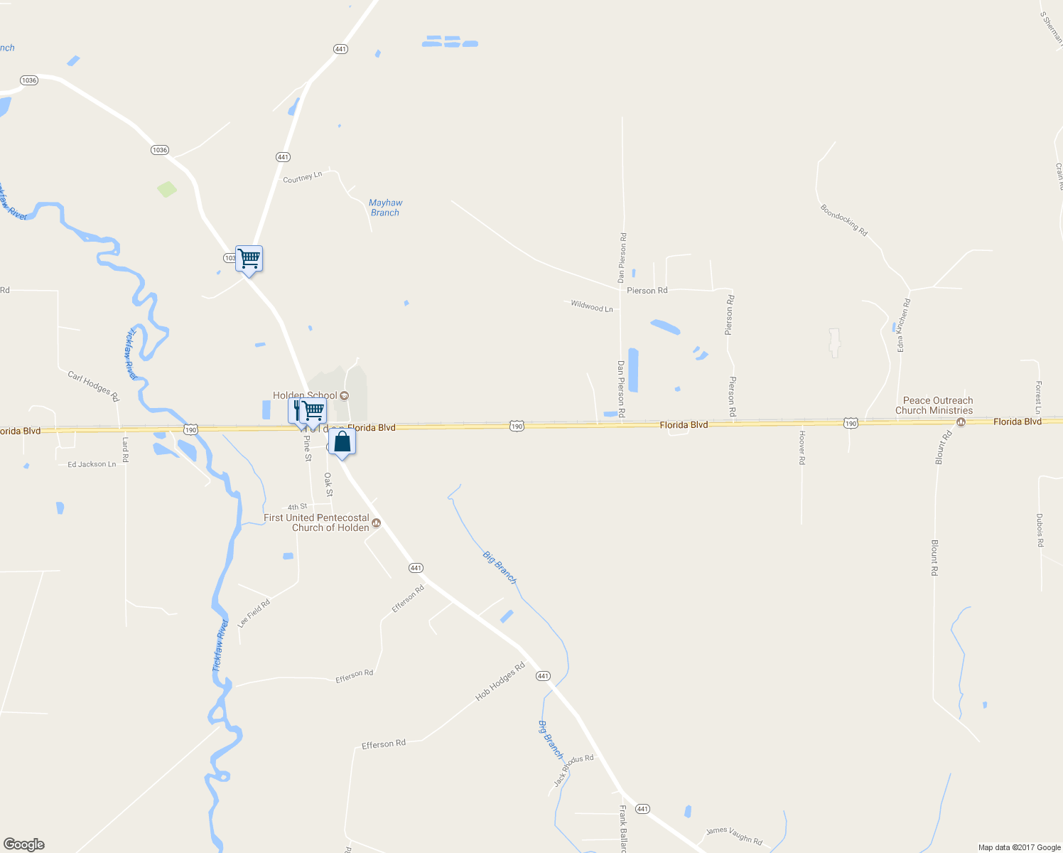 map of restaurants, bars, coffee shops, grocery stores, and more near 16815 Florida Boulevard in Holden