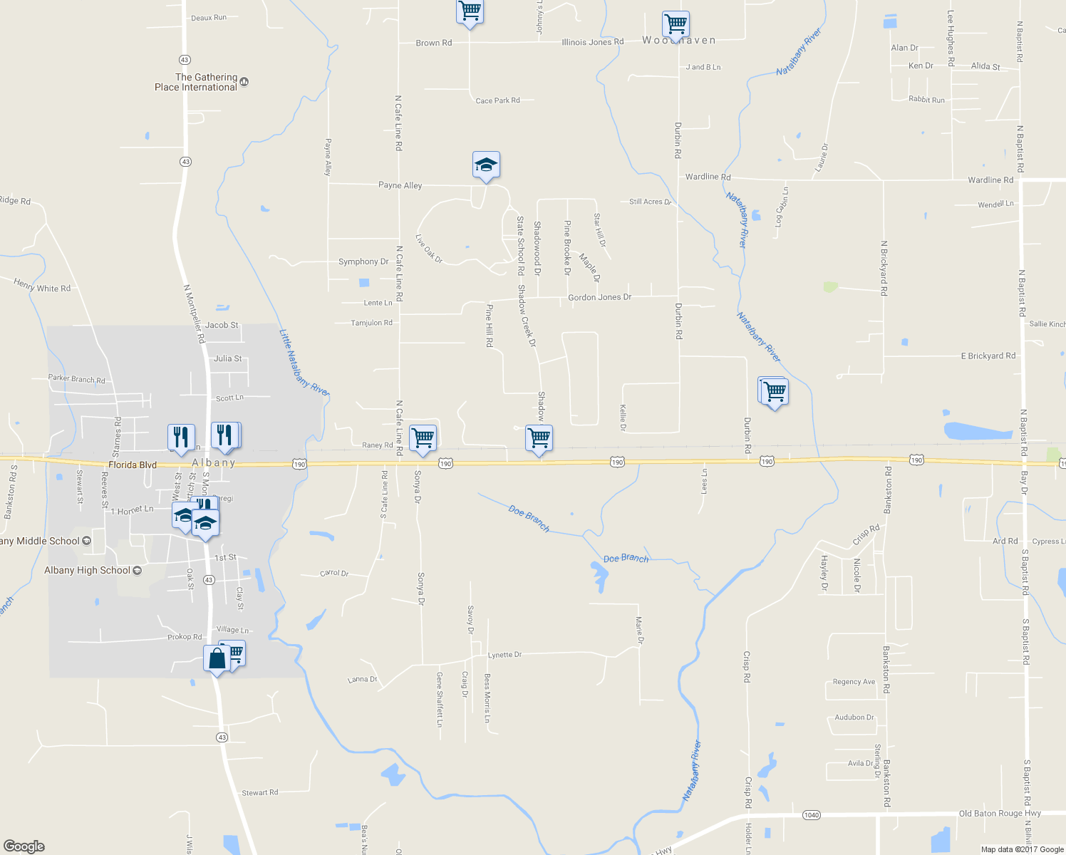 map of restaurants, bars, coffee shops, grocery stores, and more near 10122 Azalea Drive in Hammond