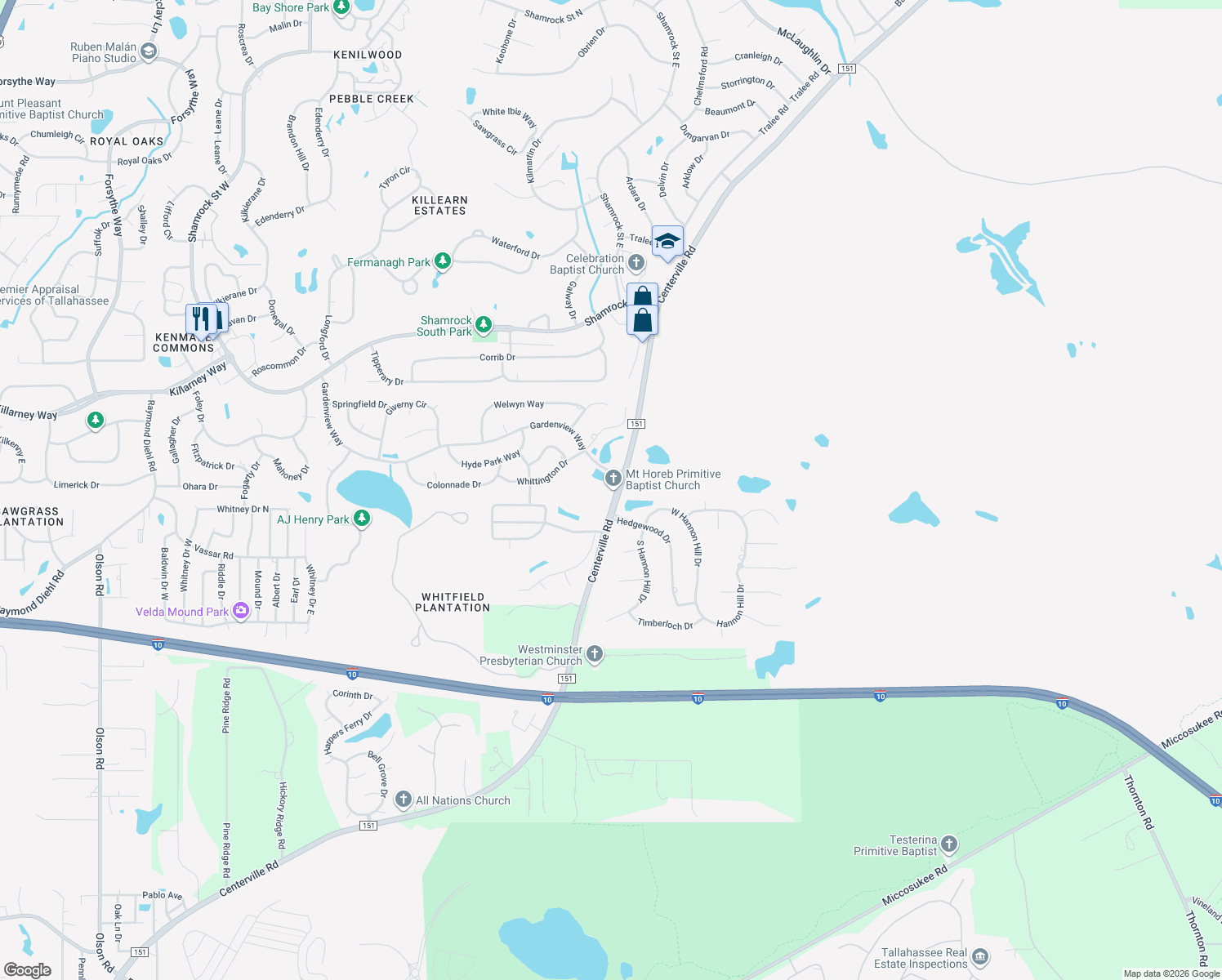 map of restaurants, bars, coffee shops, grocery stores, and more near 5002 Centerville Road in Tallahassee