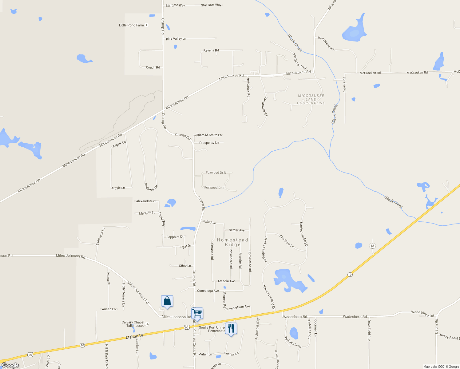 map of restaurants, bars, coffee shops, grocery stores, and more near 3107 Foxwood Lane in Tallahassee