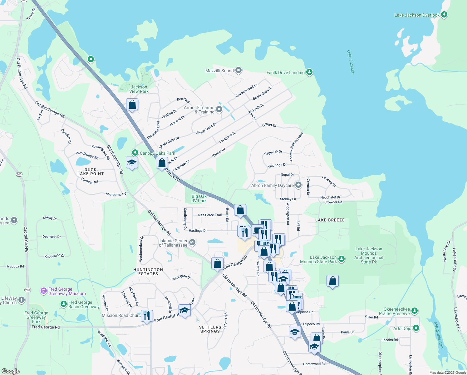 map of restaurants, bars, coffee shops, grocery stores, and more near 2110 Cynthia Drive in Tallahassee