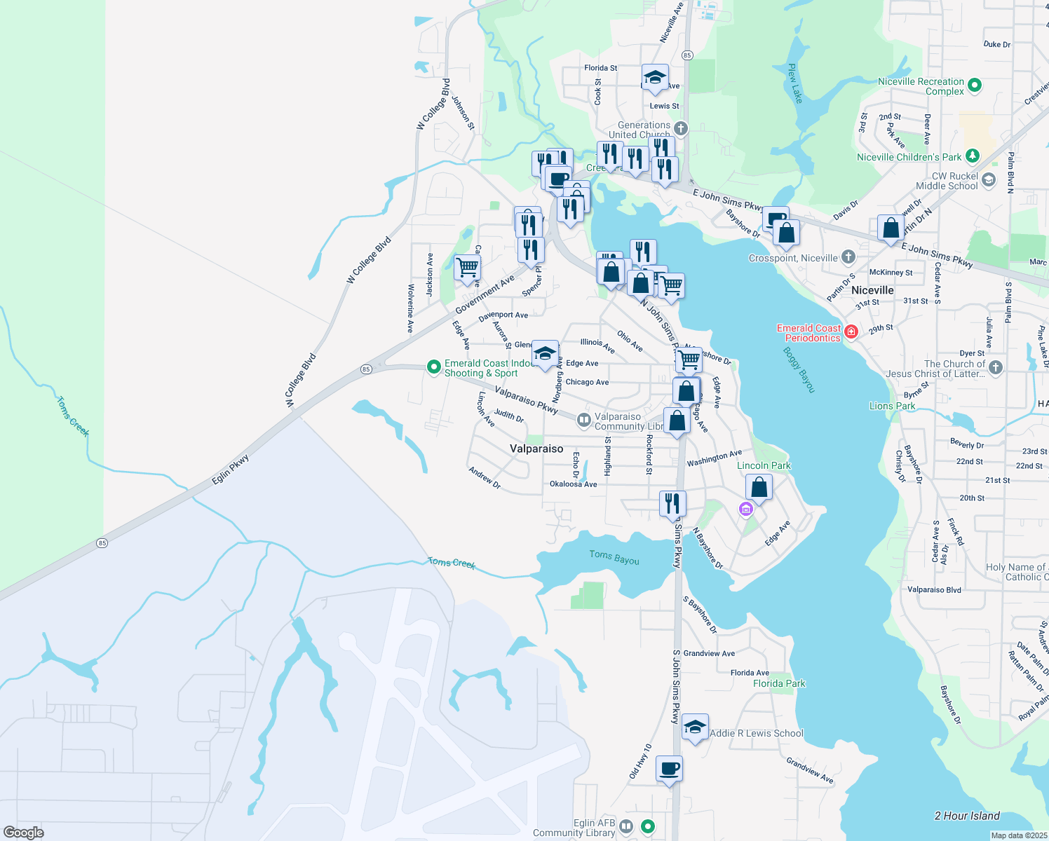 map of restaurants, bars, coffee shops, grocery stores, and more near 136 Judith Drive in Valparaiso