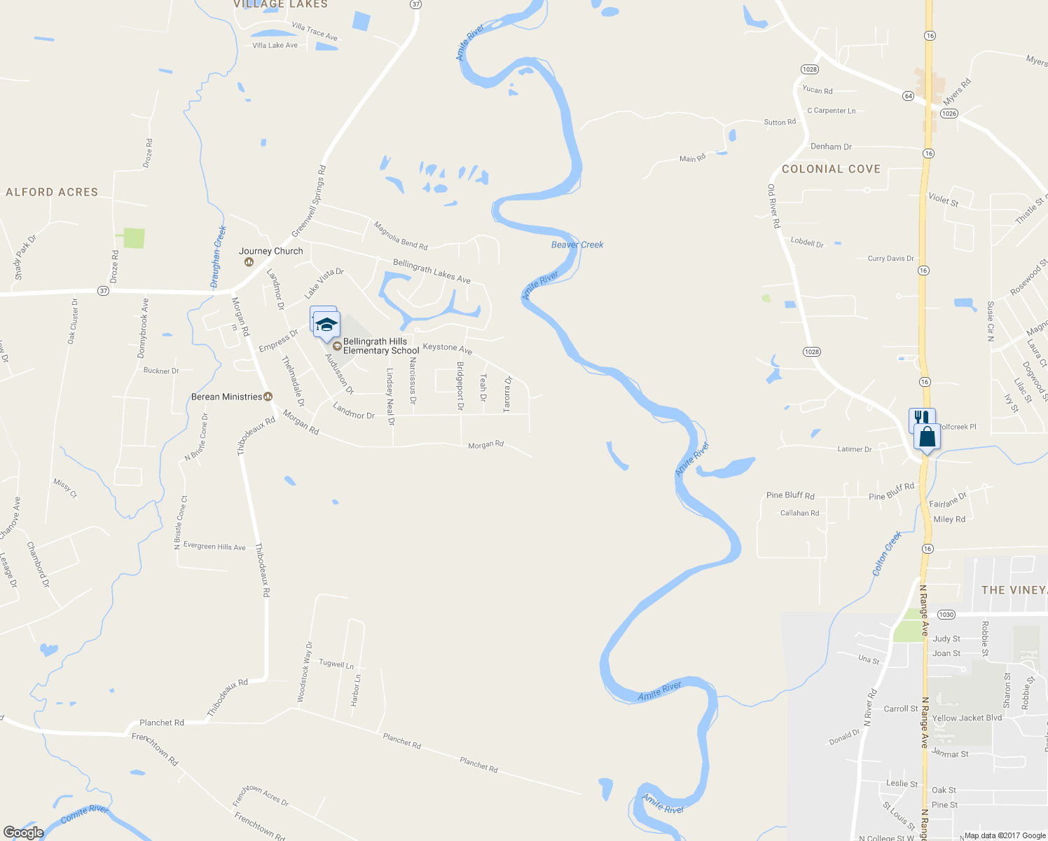 map of restaurants, bars, coffee shops, grocery stores, and more near 5609 Landmor Drive in Central
