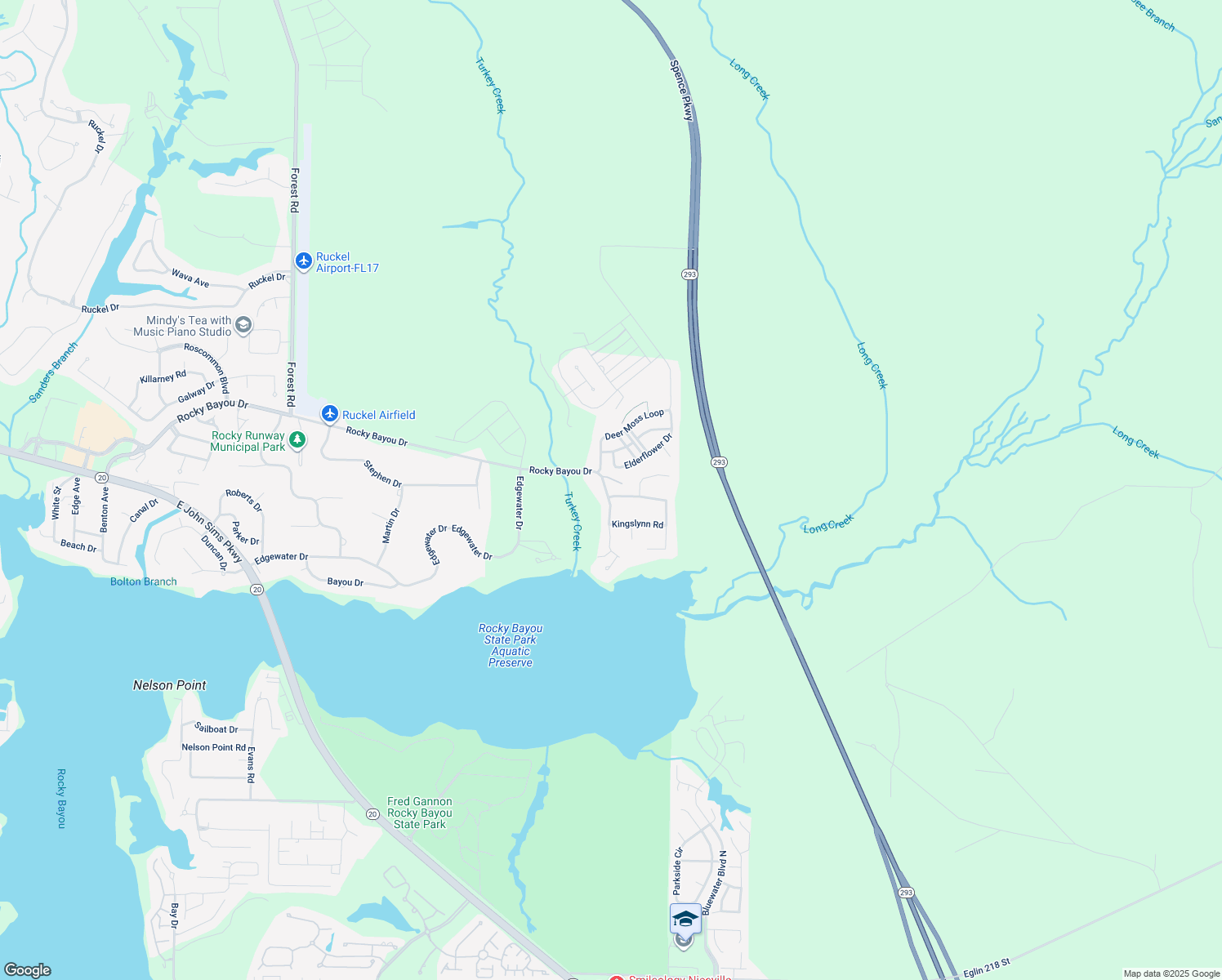 map of restaurants, bars, coffee shops, grocery stores, and more near 4447 Woodbridge Road in Niceville