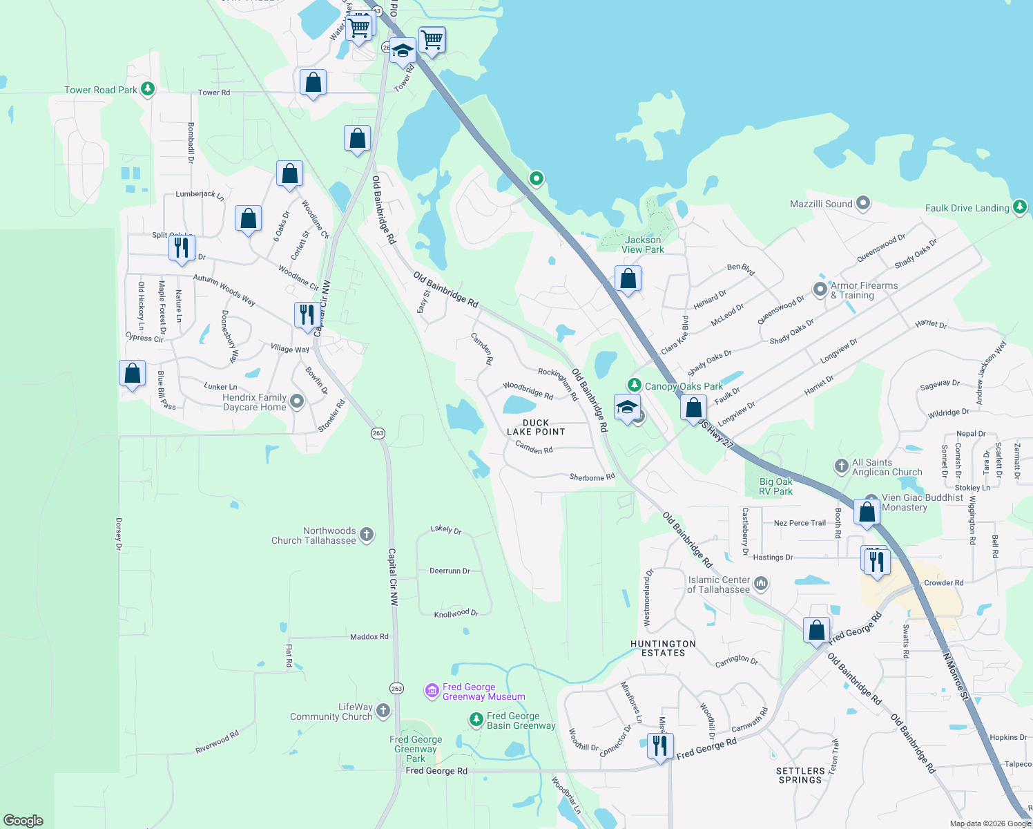 map of restaurants, bars, coffee shops, grocery stores, and more near 4252 Kensington Road in Tallahassee
