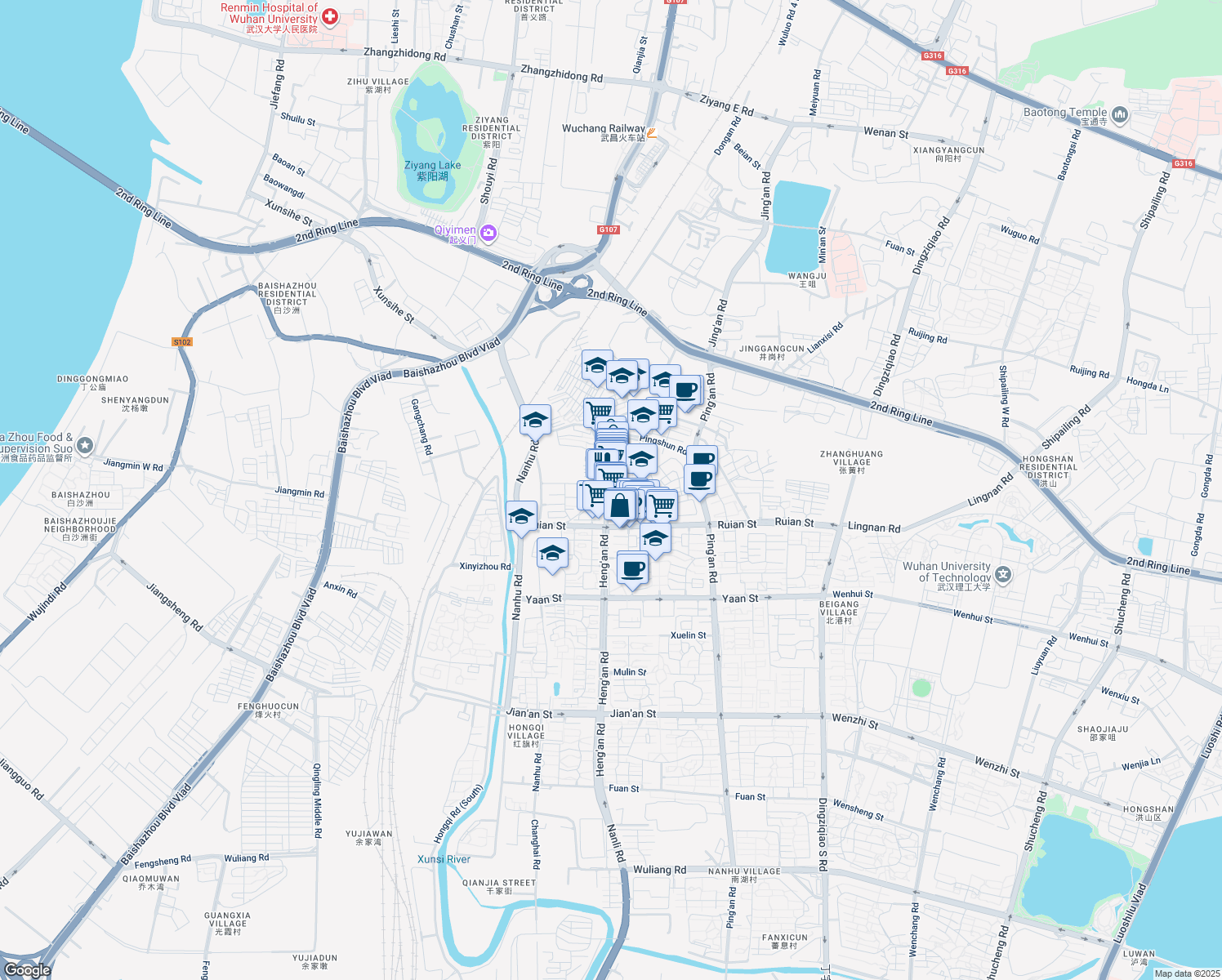 map of restaurants, bars, coffee shops, grocery stores, and more near 260 Heng An Lu in Wu Han Shi