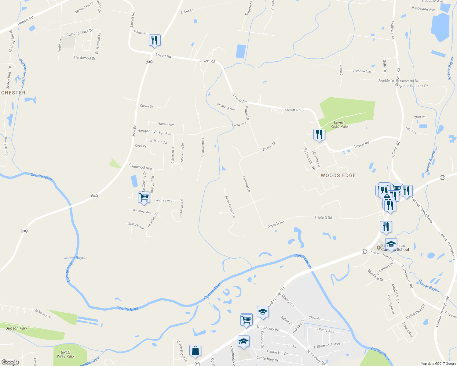 map of restaurants, bars, coffee shops, grocery stores, and more near 7042 Bryce Canyon Drive in Central