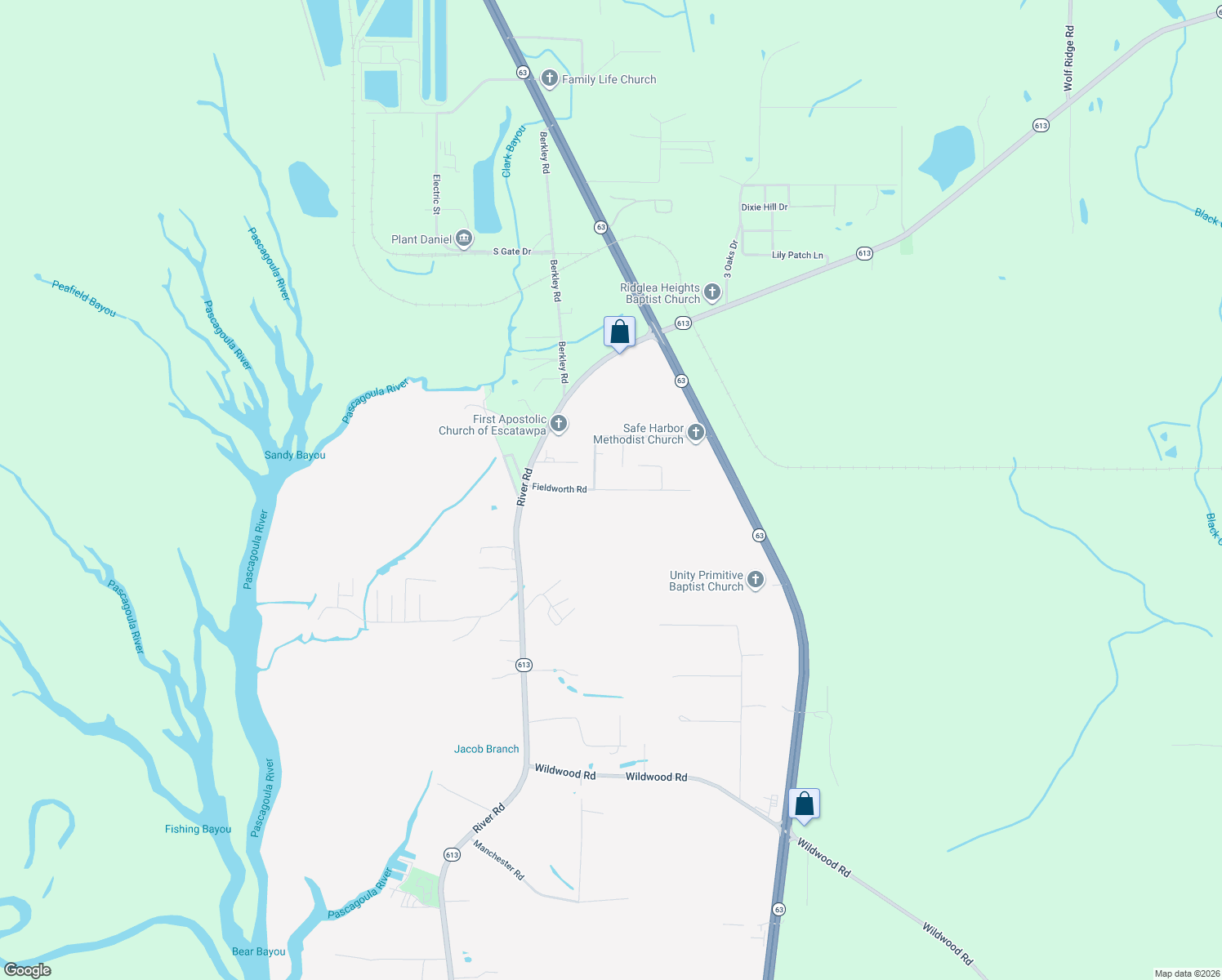 map of restaurants, bars, coffee shops, grocery stores, and more near 3912 Fieldworth Road in Moss Point