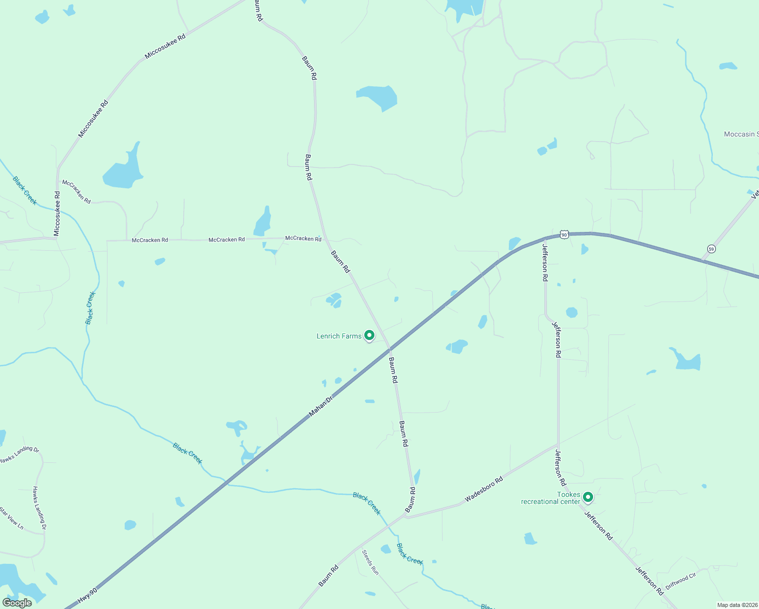 map of restaurants, bars, coffee shops, grocery stores, and more near 3521 Baum Road in Tallahassee