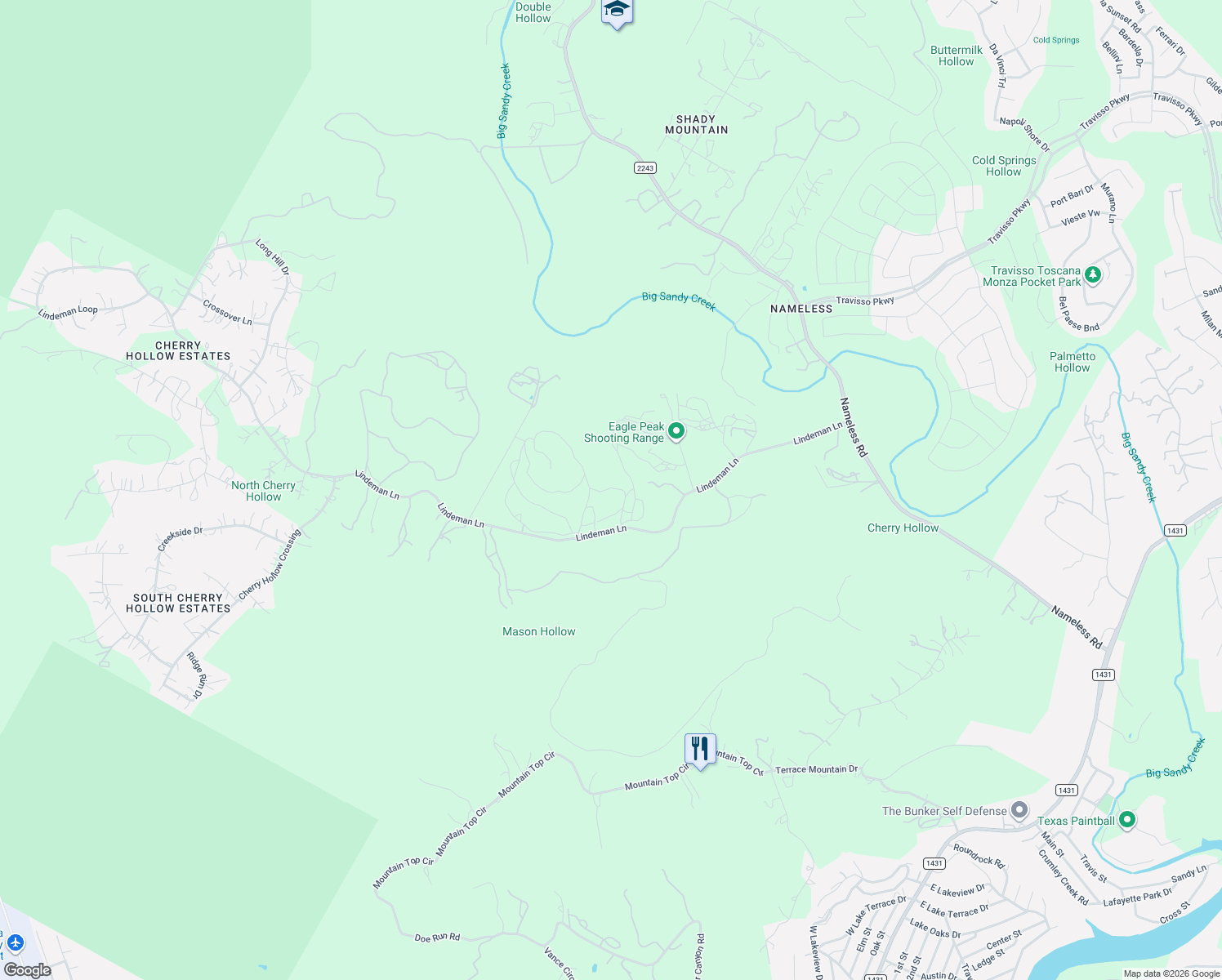 map of restaurants, bars, coffee shops, grocery stores, and more near 20212 Lindeman Lane in Leander