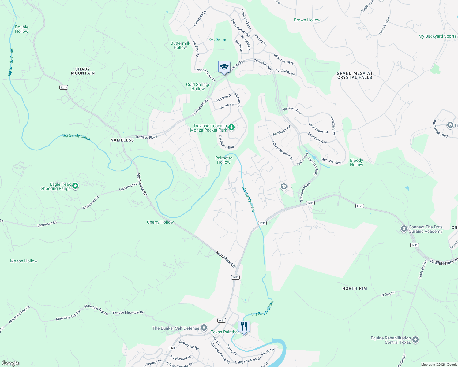 map of restaurants, bars, coffee shops, grocery stores, and more near 12798 Lone Mountain Pass in Leander