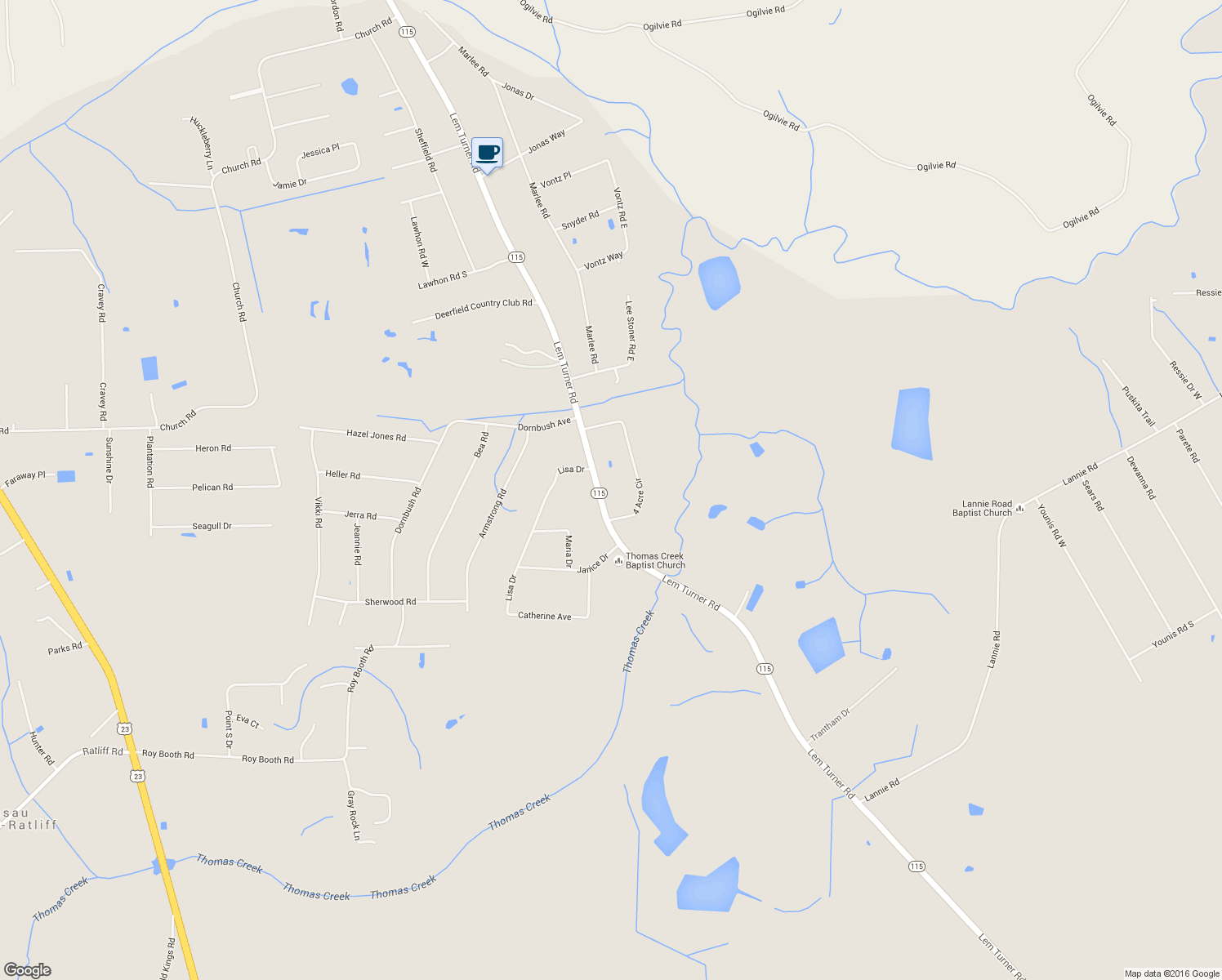 map of restaurants, bars, coffee shops, grocery stores, and more near 540176 Lem Turner Road in Callahan