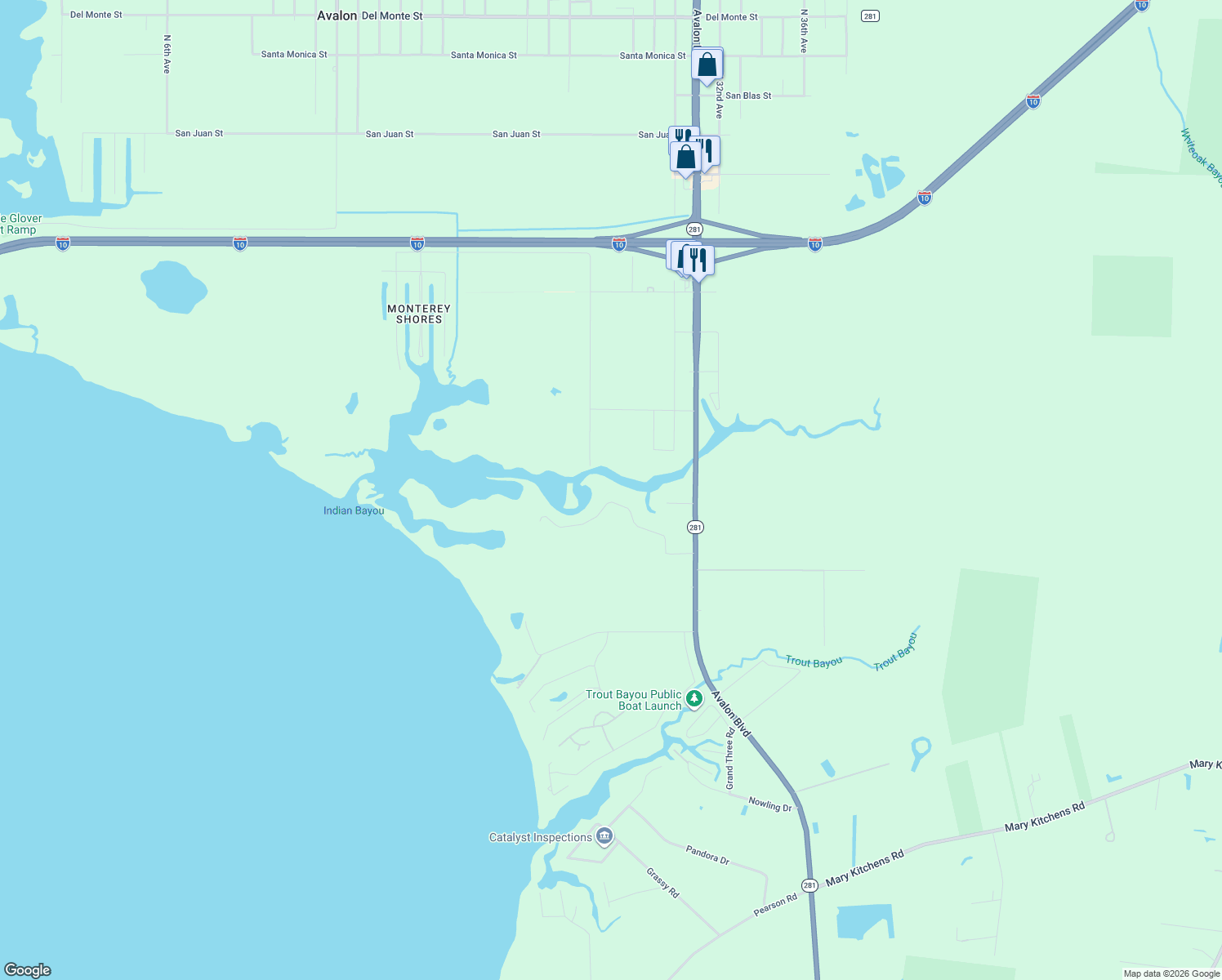 map of restaurants, bars, coffee shops, grocery stores, and more near 5692 Tarpon Court in Milton