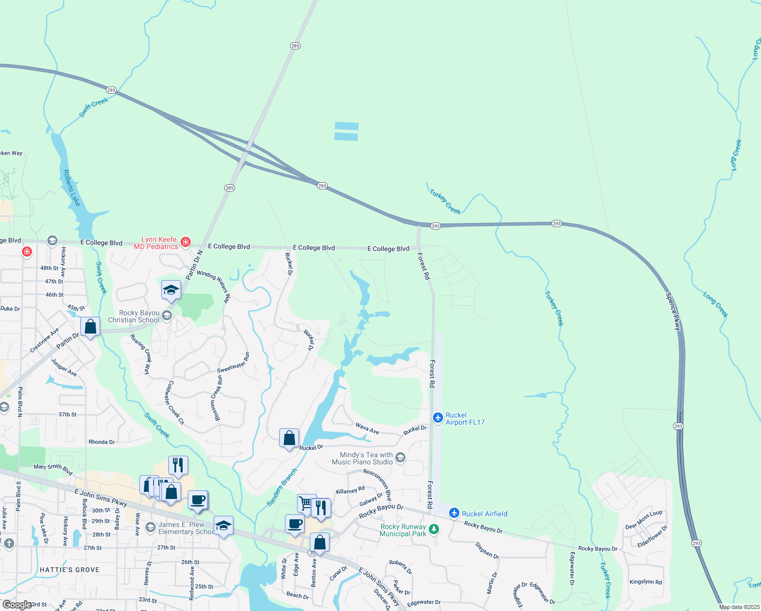 map of restaurants, bars, coffee shops, grocery stores, and more near 844 Lake Amick Drive in Niceville