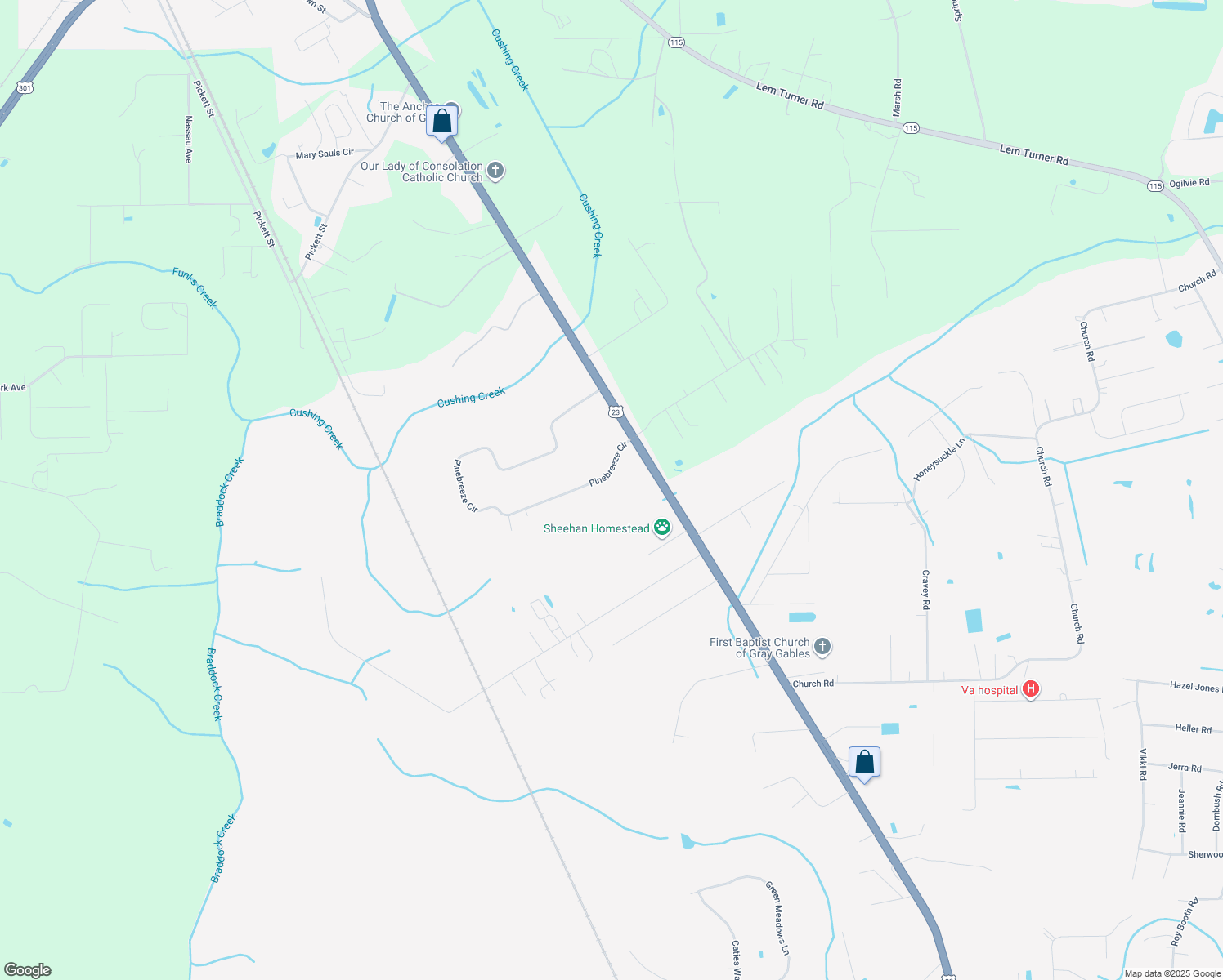map of restaurants, bars, coffee shops, grocery stores, and more near 44109 Pinebreeze Circle in Callahan