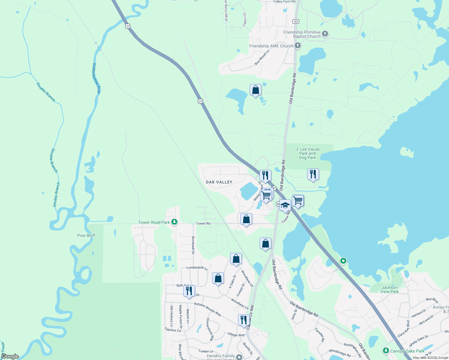 map of restaurants, bars, coffee shops, grocery stores, and more near 5746 Tallapoosa Court in Tallahassee