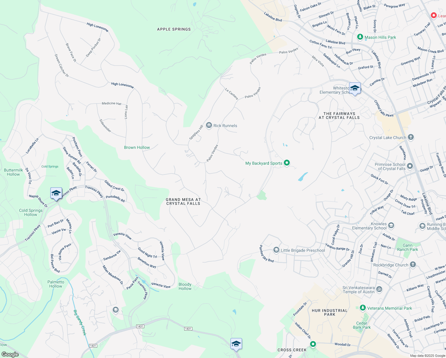 map of restaurants, bars, coffee shops, grocery stores, and more near 1317 Pasa Tiempo Road in Leander