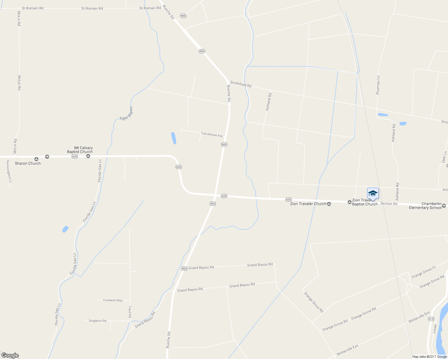 map of restaurants, bars, coffee shops, grocery stores, and more near 4936 Bueche Road in Port Allen