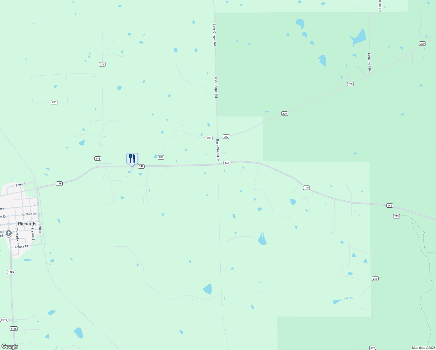map of restaurants, bars, coffee shops, grocery stores, and more near 20136 Longstreet Road in Richards