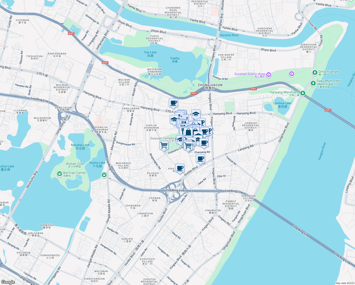 map of restaurants, bars, coffee shops, grocery stores, and more near 20 Gui Yuan Si Lu in Wu Han Shi