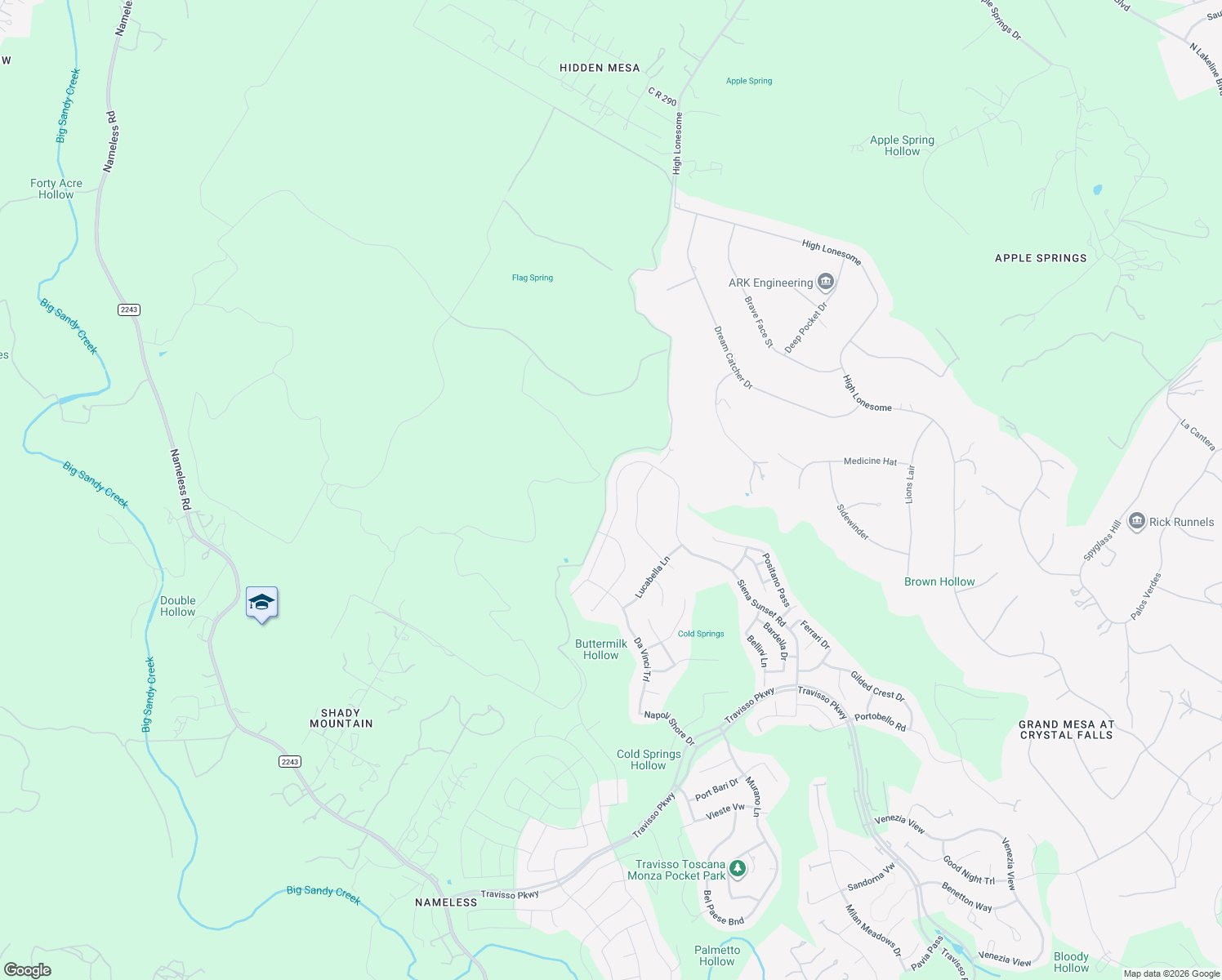 map of restaurants, bars, coffee shops, grocery stores, and more near Unnamed Road in Leander