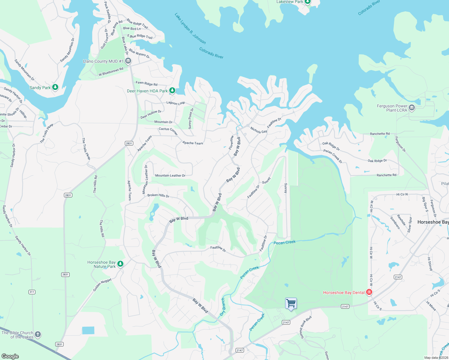 map of restaurants, bars, coffee shops, grocery stores, and more near 2900 Bay West Boulevard in Horseshoe Bay