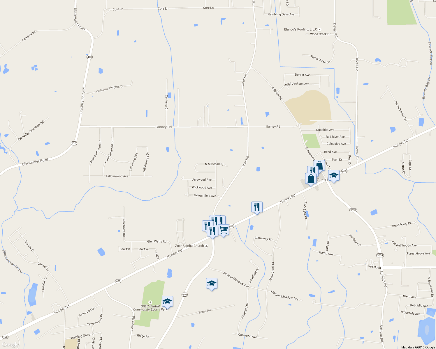 map of restaurants, bars, coffee shops, grocery stores, and more near 11938 Spring Meadow Dr in Baton Rouge