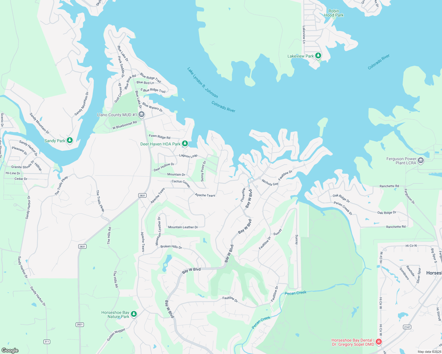 map of restaurants, bars, coffee shops, grocery stores, and more near 107 Moon Isle in Horseshoe Bay