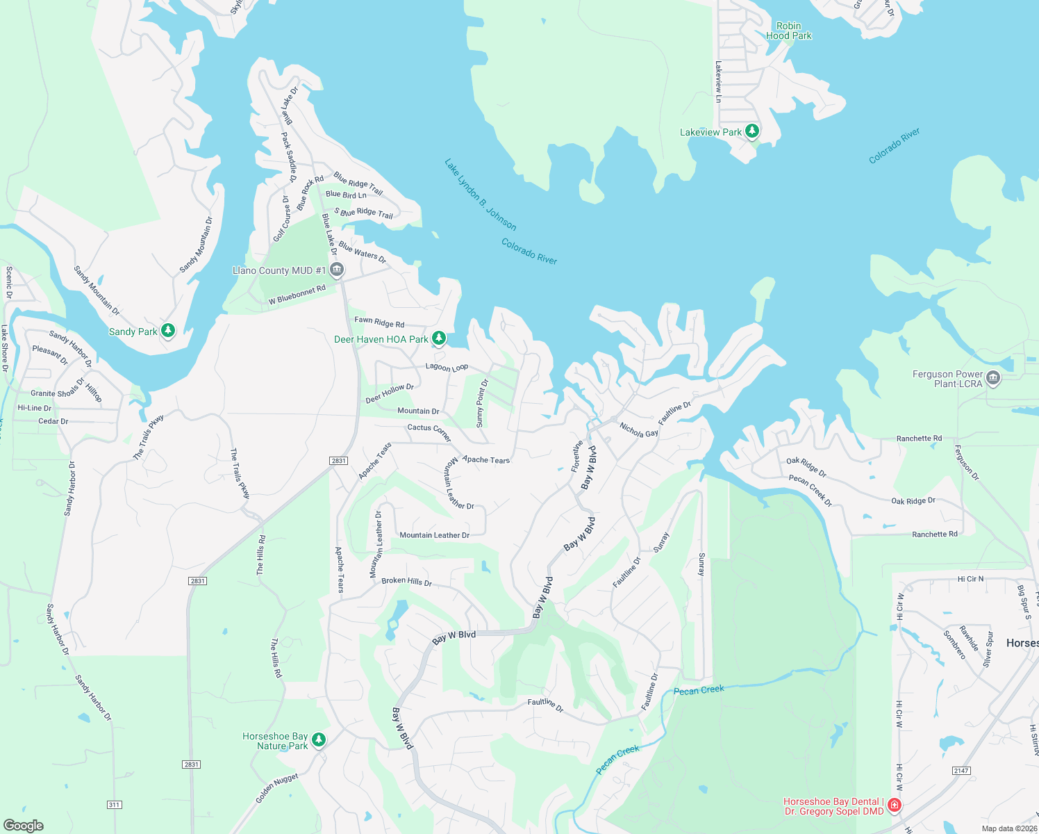 map of restaurants, bars, coffee shops, grocery stores, and more near 107 Moon Isle in Horseshoe Bay