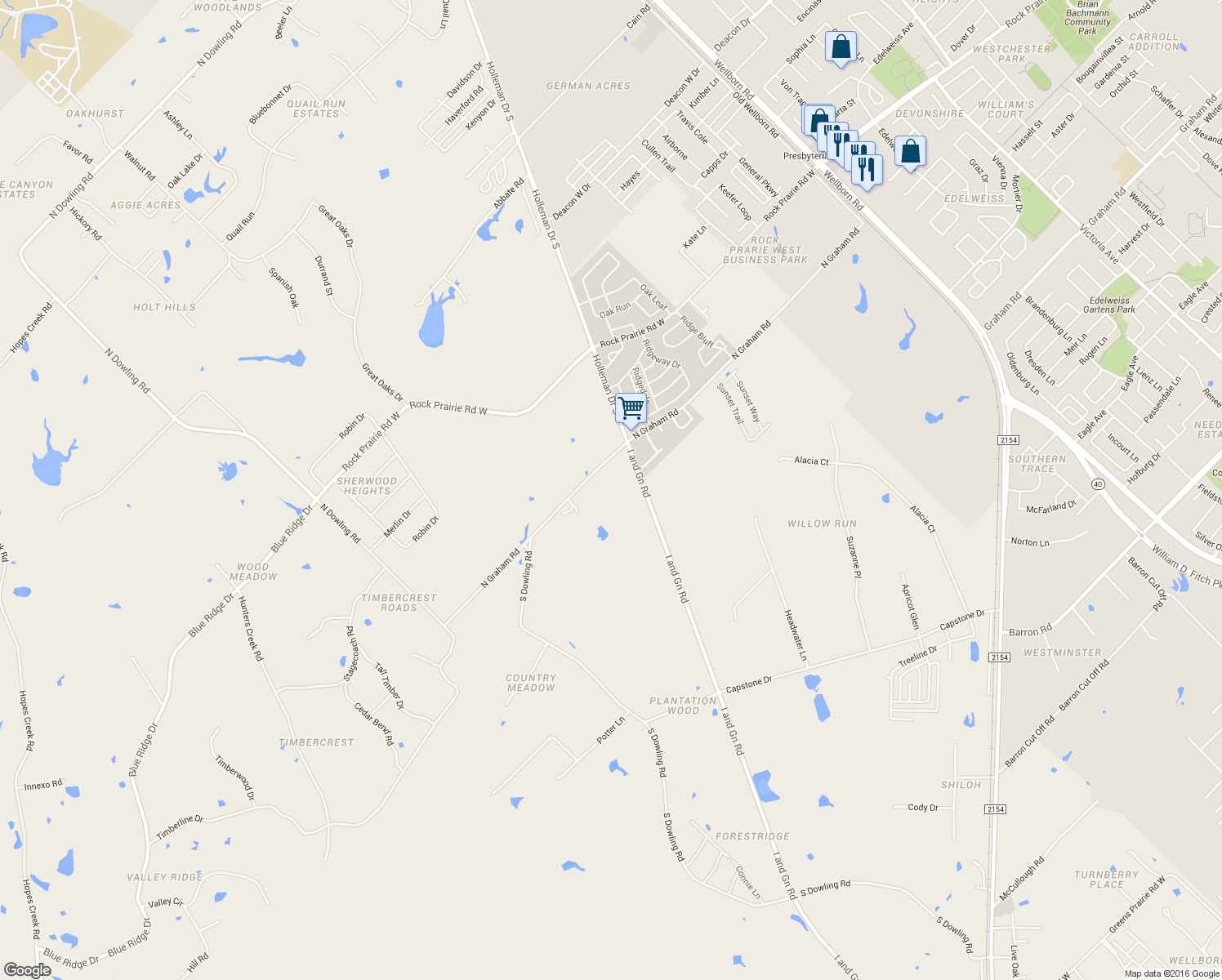 map of restaurants, bars, coffee shops, grocery stores, and more near 3989 North Graham Road in College Station