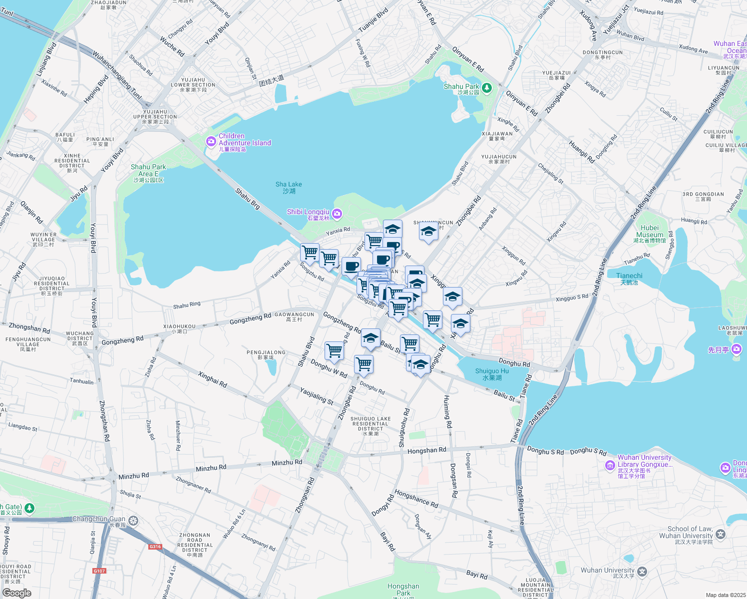 map of restaurants, bars, coffee shops, grocery stores, and more near Han Jie in Wu Han Shi