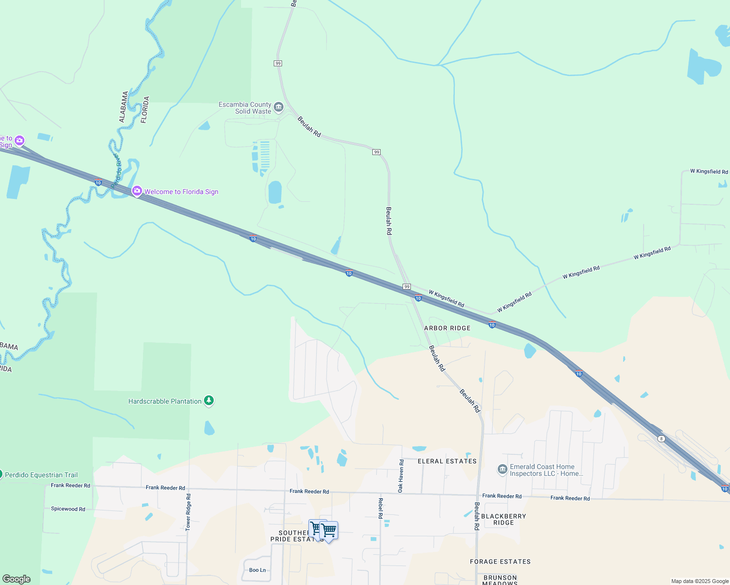 map of restaurants, bars, coffee shops, grocery stores, and more near 11251 Beulah Road in Pensacola