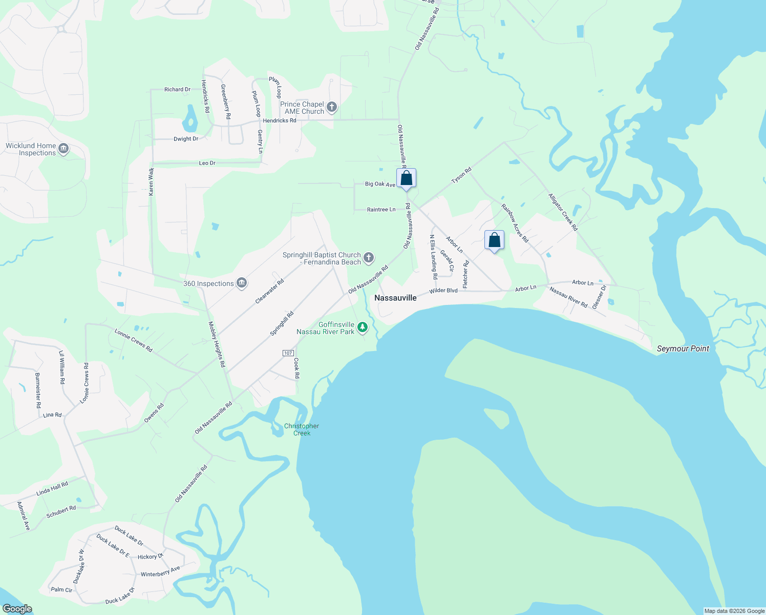 map of restaurants, bars, coffee shops, grocery stores, and more near 95180 Wilder Boulevard in Fernandina Beach