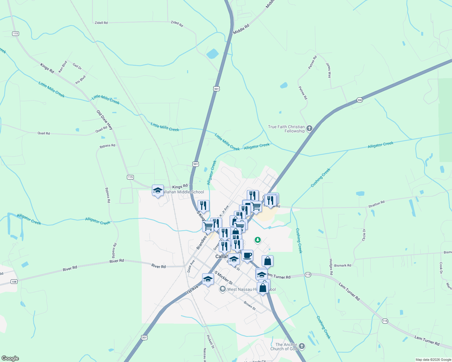 map of restaurants, bars, coffee shops, grocery stores, and more near 45512 Ingleham Circle in Callahan