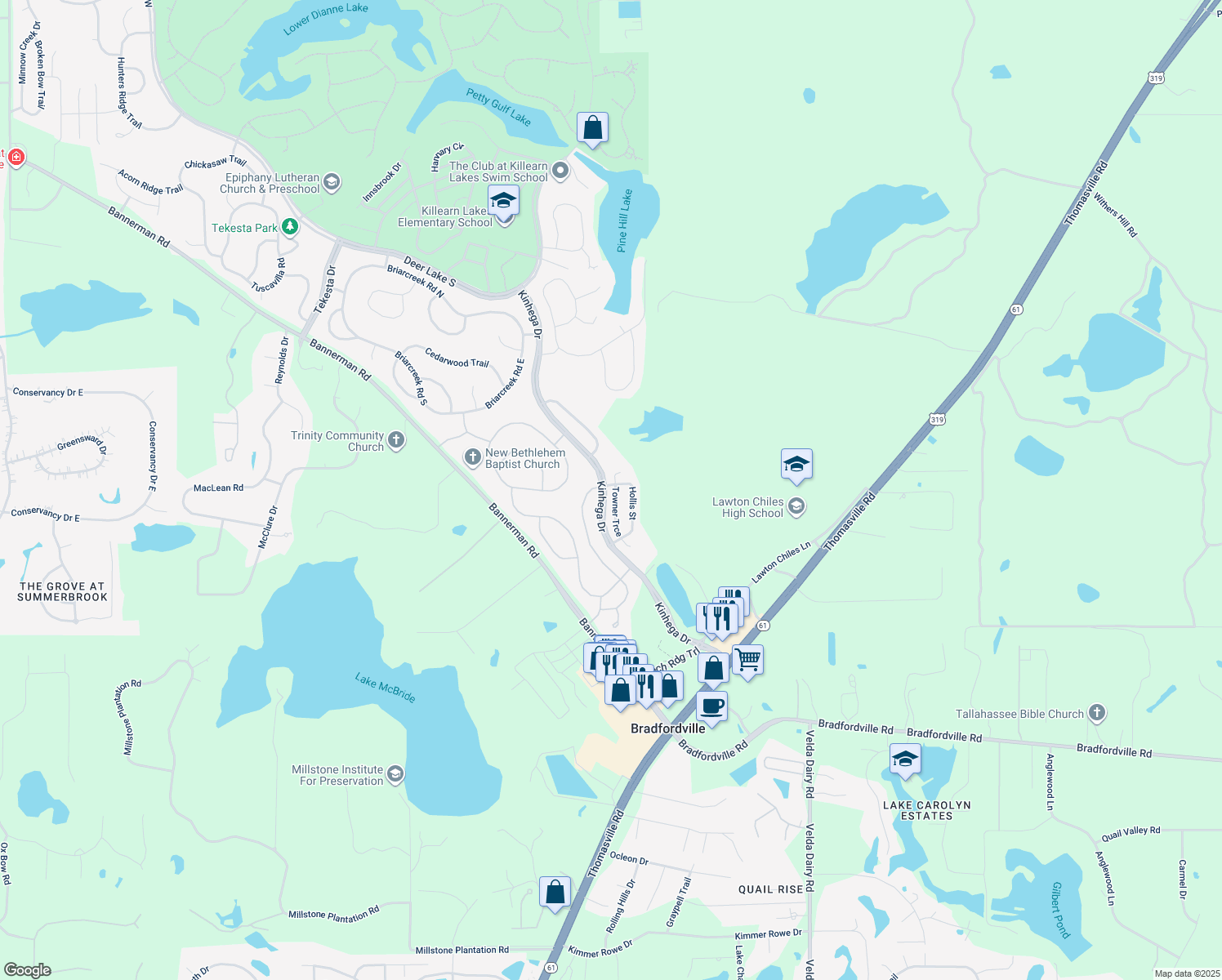 map of restaurants, bars, coffee shops, grocery stores, and more near 7140 Towner Trce in Tallahassee